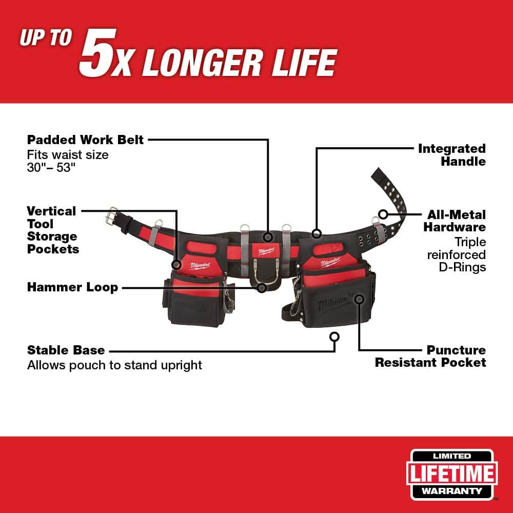 Milwaukee Adjustable Electricians Work Waist Tool Belt with 25 ft. Gen II STUD Tape Measure, 29 Pockets, 1680D Nylon - Image 2