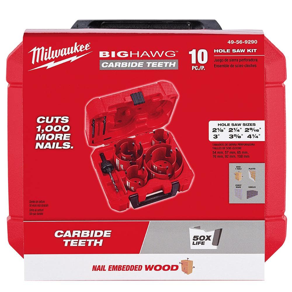 Milwaukee BIG HAWG Carbide Teeth Hole Saw Kit, 10-Piece (Model 49-56-9290) - Image 6