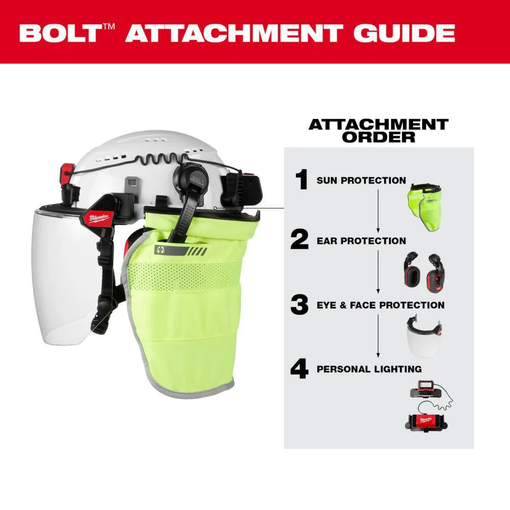 Milwaukee BOLT White Type 1 Class C Front Brim Vented Hard Hat with 4-Point Ratcheting Suspension and BOLT Mesh Full Faceshield - Image 7