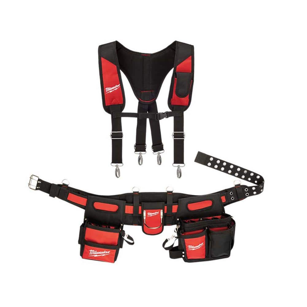 Milwaukee Electricians Adjustable Work Waist Tool Belt and X-Large Padded Rig, 29 Pockets, 1680D Nylon