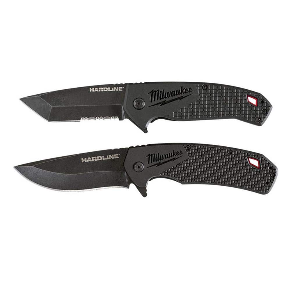 Milwaukee Hardline D2 Steel Folding Knives, 3 in. Serrated Tanto + 3.5 in. Smooth Drop Point (Model 48-22-1998 & 48-22-1999)