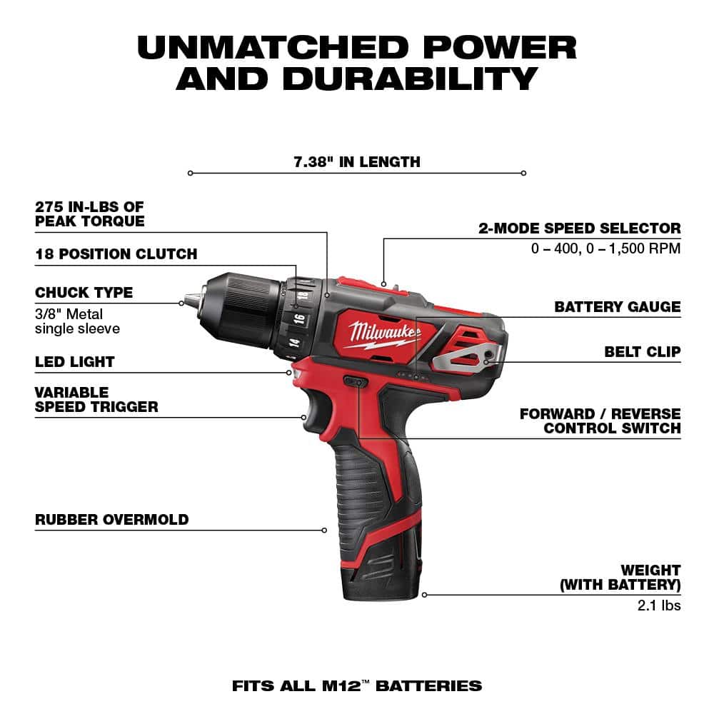 Milwaukee M12 12-Volt Lithium-Ion Cordless 2-Tool Combo Kit with SHOCKWAVE Impact Duty Alloy Steel Screw Driver Bit Set (25-Piece) - Image 3