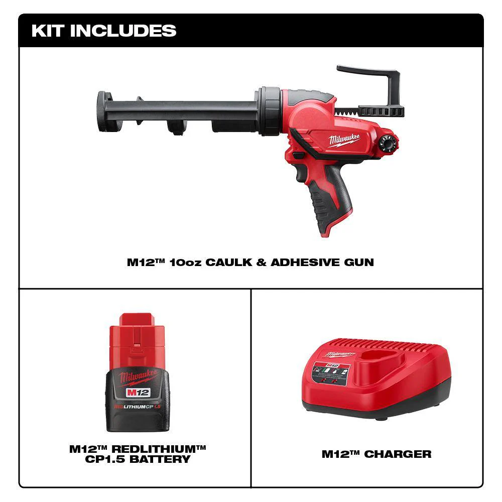 Milwaukee M12 12-Volt Lithium-Ion Cordless 4.0Ah Starter Kit with 10 oz. Adhesive & Caulk Gun - Image 2