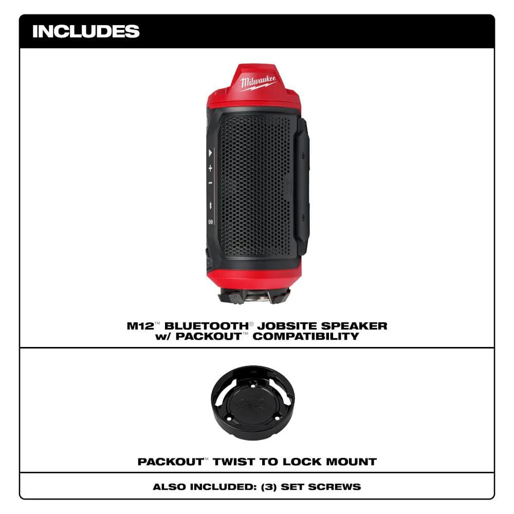 Milwaukee M12 12-Volt Lithium-Ion Cordless Bluetooth Jobsite Speaker with PACKOUT Compatibility - Image 3