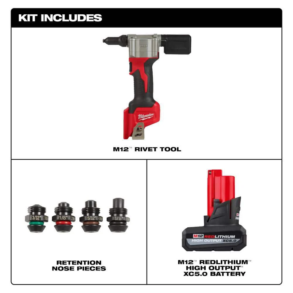 Milwaukee M12 12-Volt Lithium-Ion Cordless Rivet Tool with M12 CP High Output 2.5 Ah Battery Pack - Image 2