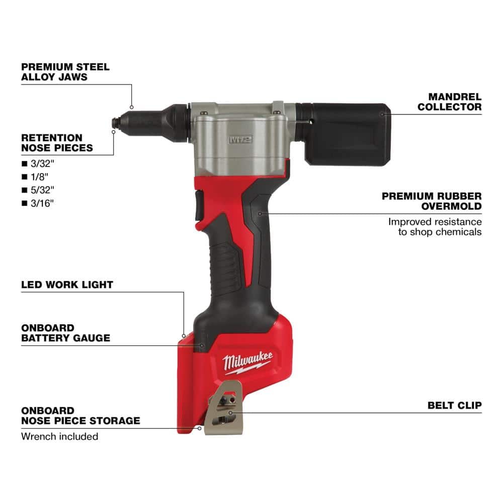Milwaukee M12 12-Volt Lithium-Ion Cordless Rivet Tool with M12 CP High Output 2.5 Ah Battery Pack - Image 3