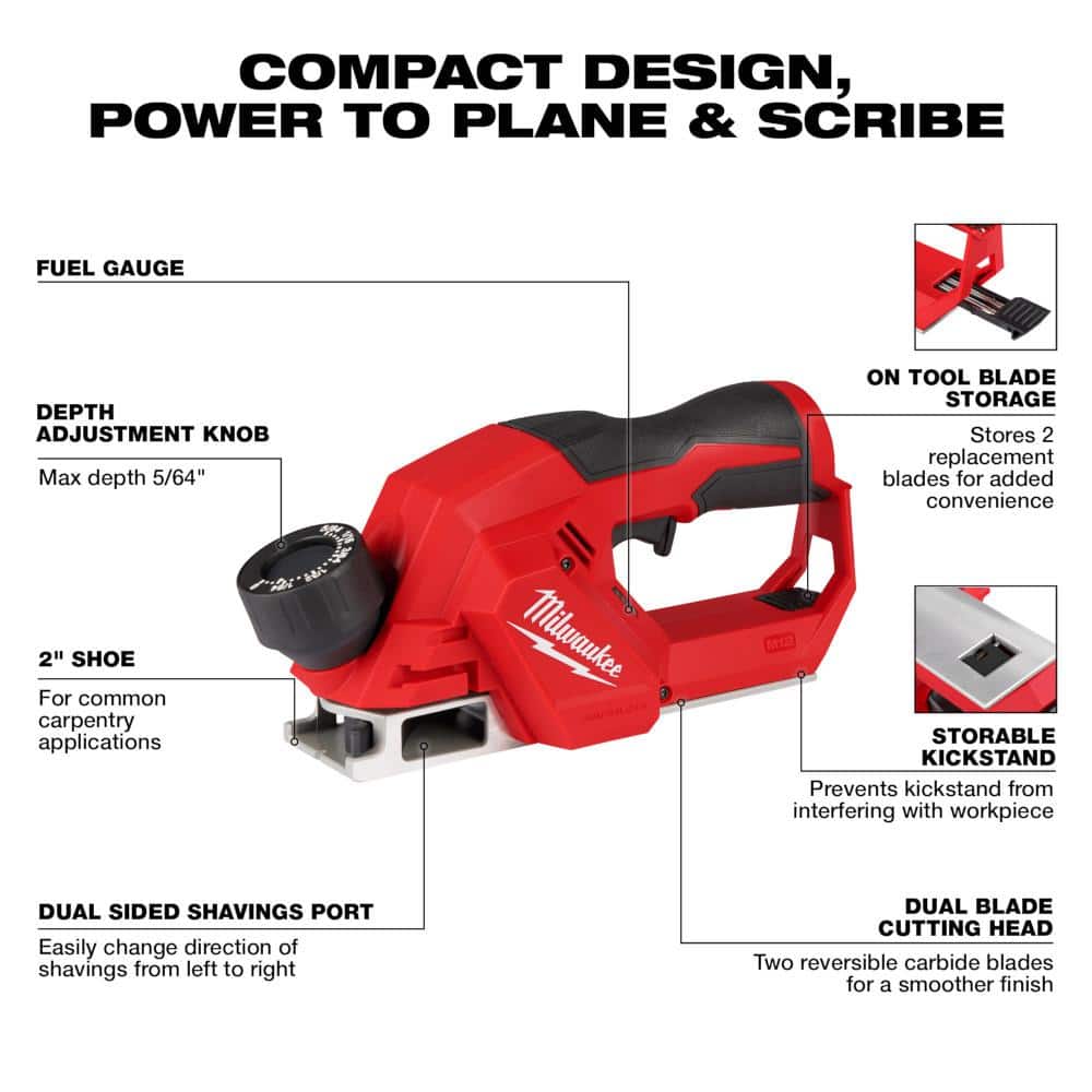 Milwaukee M12 12V Lithium‑Ion Brushless Cordless 2 in. Planer with M12 2‑Tool Combo Kit - Image 3