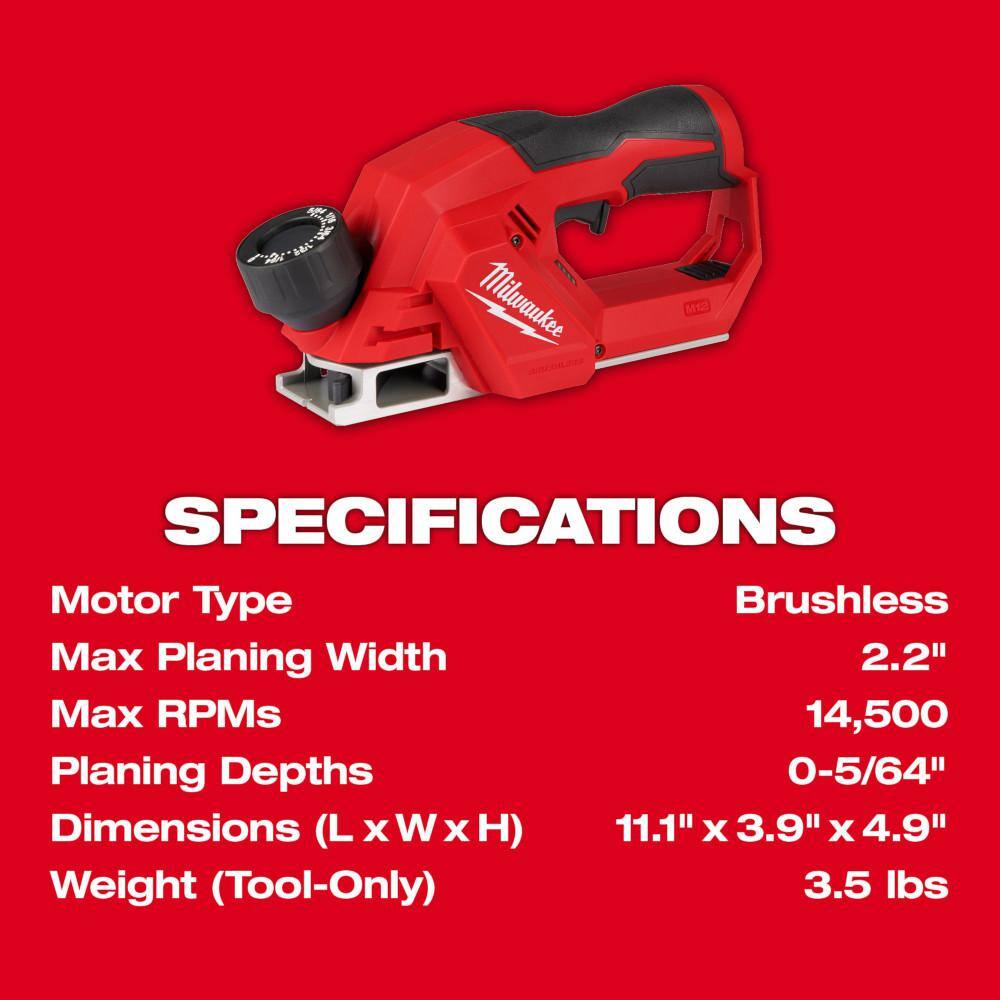 Milwaukee M12 12V Lithium‑Ion Brushless Cordless 2 in. Planer with M12 2‑Tool Combo Kit - Image 4