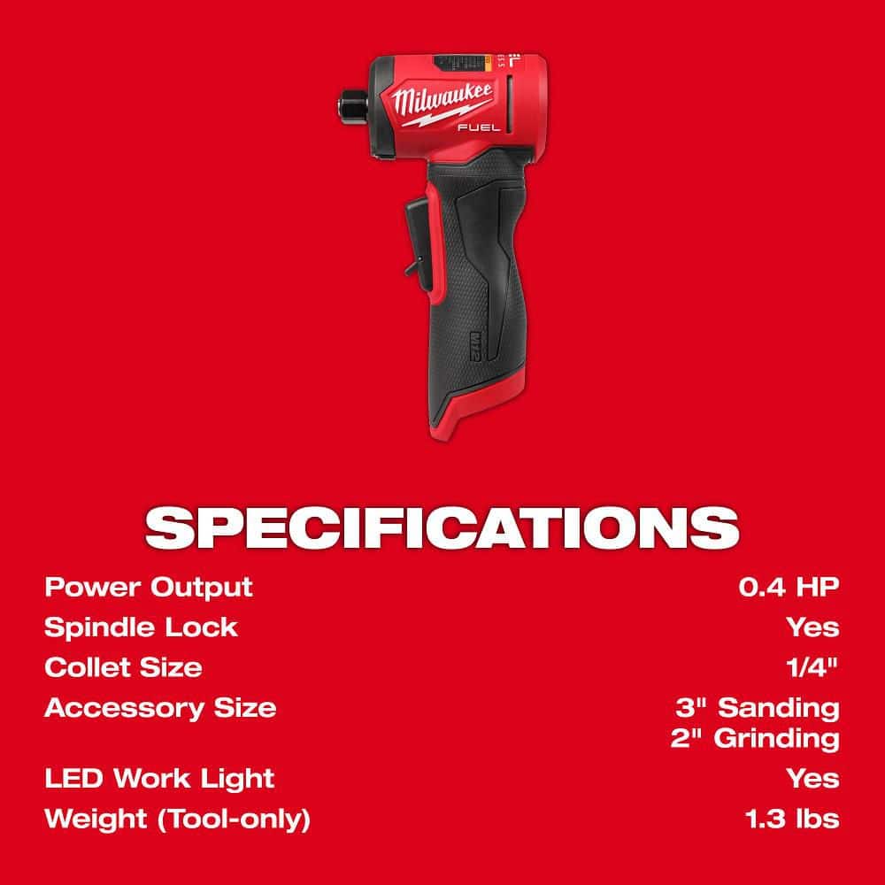 Milwaukee M12 FUEL 12V Brushless Cordless 1/4 in. Right Angle Die Grinder (Tool-Only) - Image 7