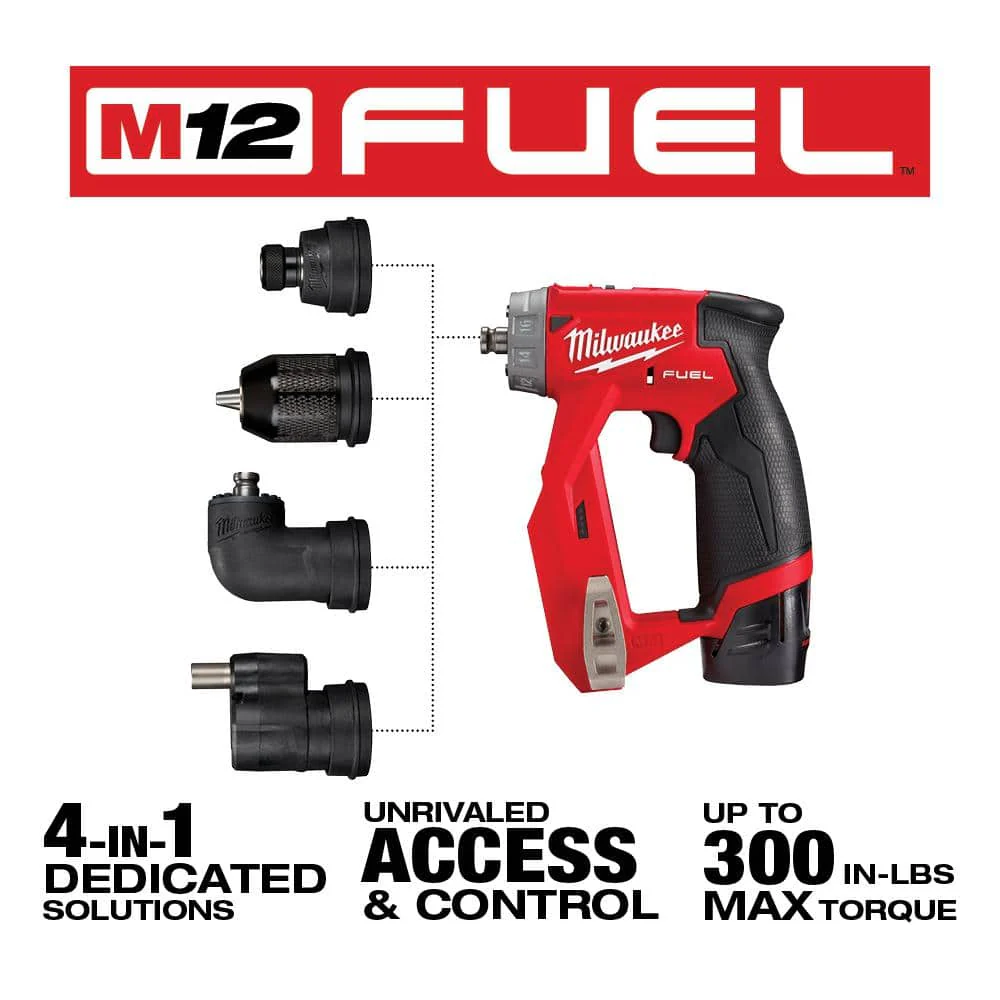 Milwaukee M12 FUEL 12V Li‑Ion Brushless Cordless 4‑in‑1 Installation 3/8 in. Drill/Driver Kit with 4 Heads + PACKOUT Bit Set (60‑Pc) - Image 2