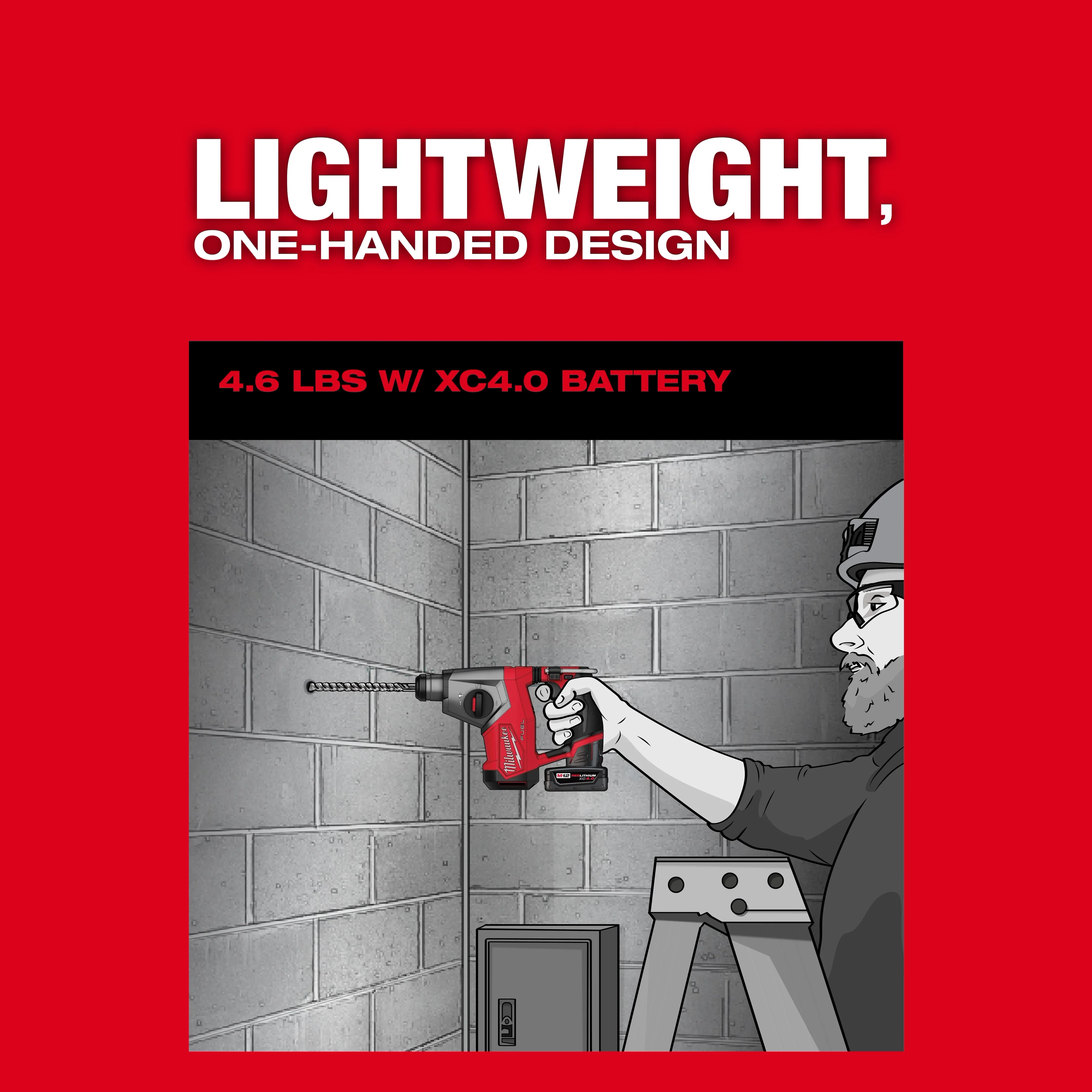 Milwaukee M12 FUEL 12V Lithium-Ion Brushless Cordless 5/8 in. SDS Plus Rotary Hammer Kit with XC 4.0 Battery, Charger and Bag - Image 4
