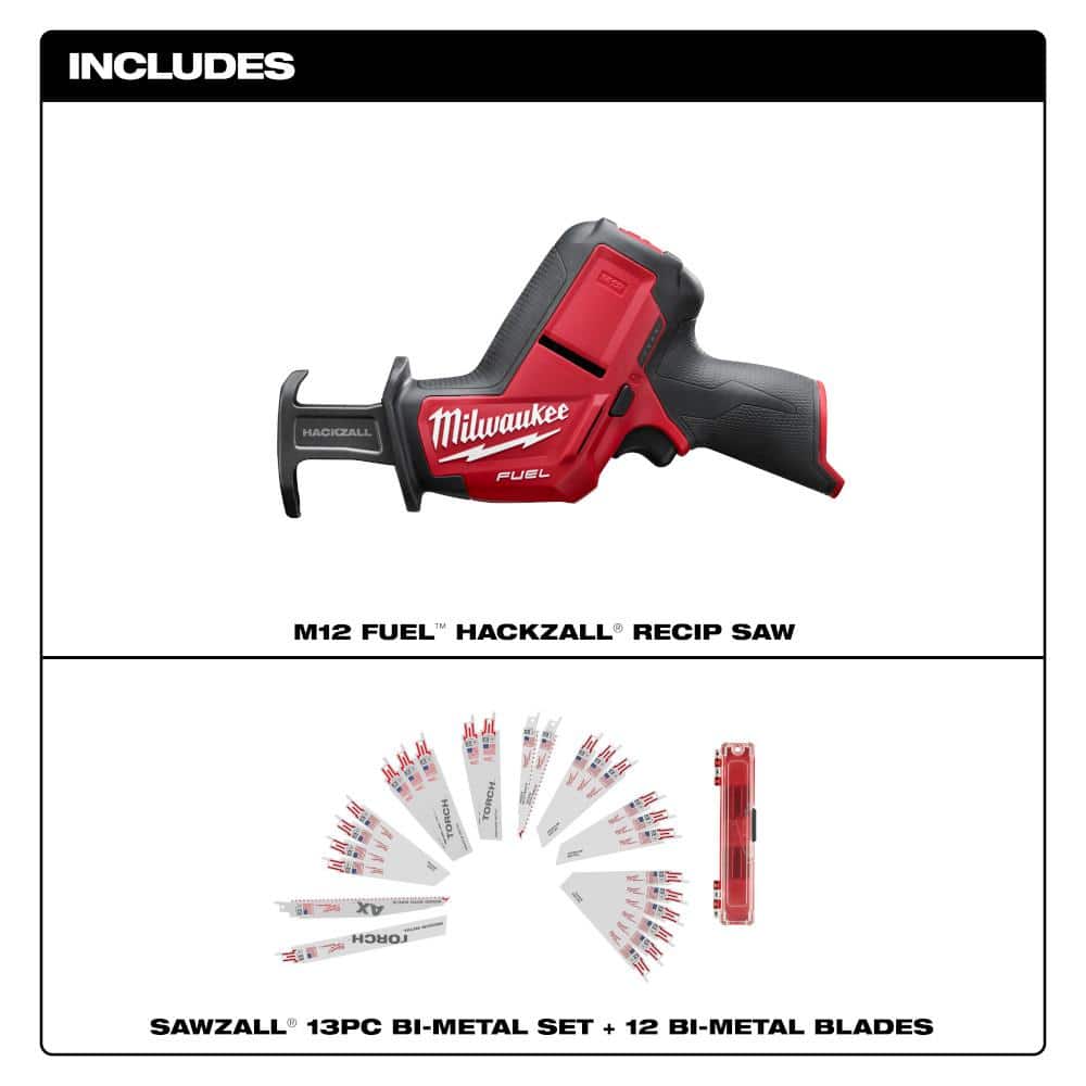 Milwaukee M12 FUEL 12V Lithium-Ion Brushless Cordless HACKZALL Reciprocating Saw (Tool-Only) with SAWZALL Blade Set (25-Piece) - Image 2