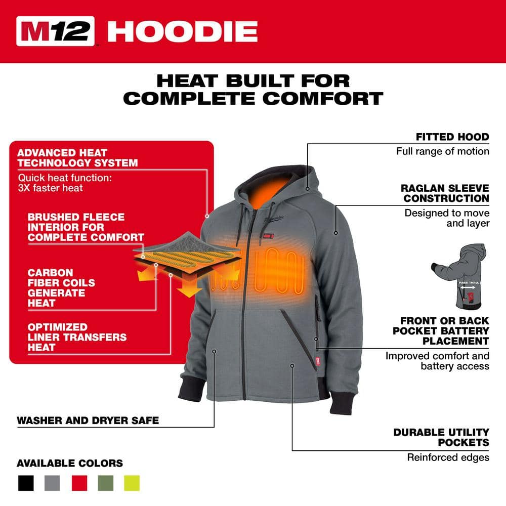 Milwaukee M12 Men’s Heated Hoodie, Large, 12-Volt Lithium-Ion Cordless, Green (Jacket & Battery Holder Only) - Image 4