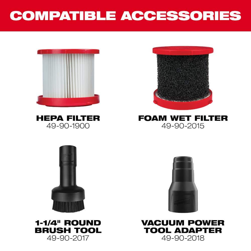 Milwaukee M18 18-Volt 2 Gal. Lithium-Ion Cordless Wet/Dry Vacuum with AIR-TIP 1-1/4 in.–2-1/2 in. Flexible Crevice Tool - Image 5