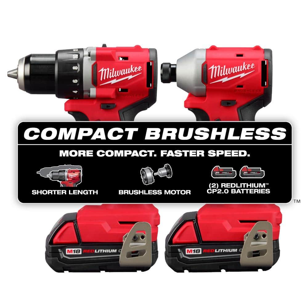 Milwaukee M18 18-Volt Lithium-Ion Brushless Cordless 1/2 in. Compact Drill/Driver Combo Kit with Titanium Drill Bit Set (23-Piece) - Image 2