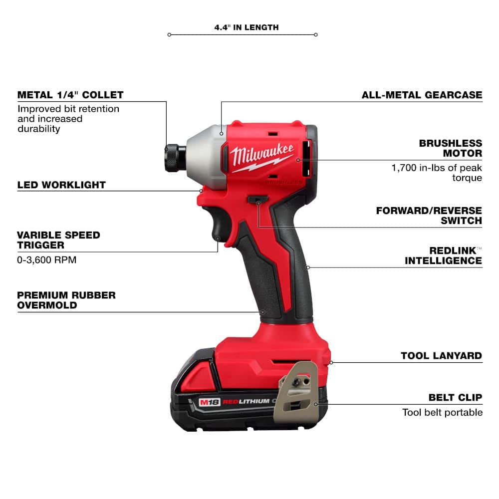 Milwaukee M18 18-Volt Lithium-Ion Brushless Cordless 1/2 in. Compact Drill/Driver Combo Kit with Titanium Drill Bit Set (23-Piece) - Image 5
