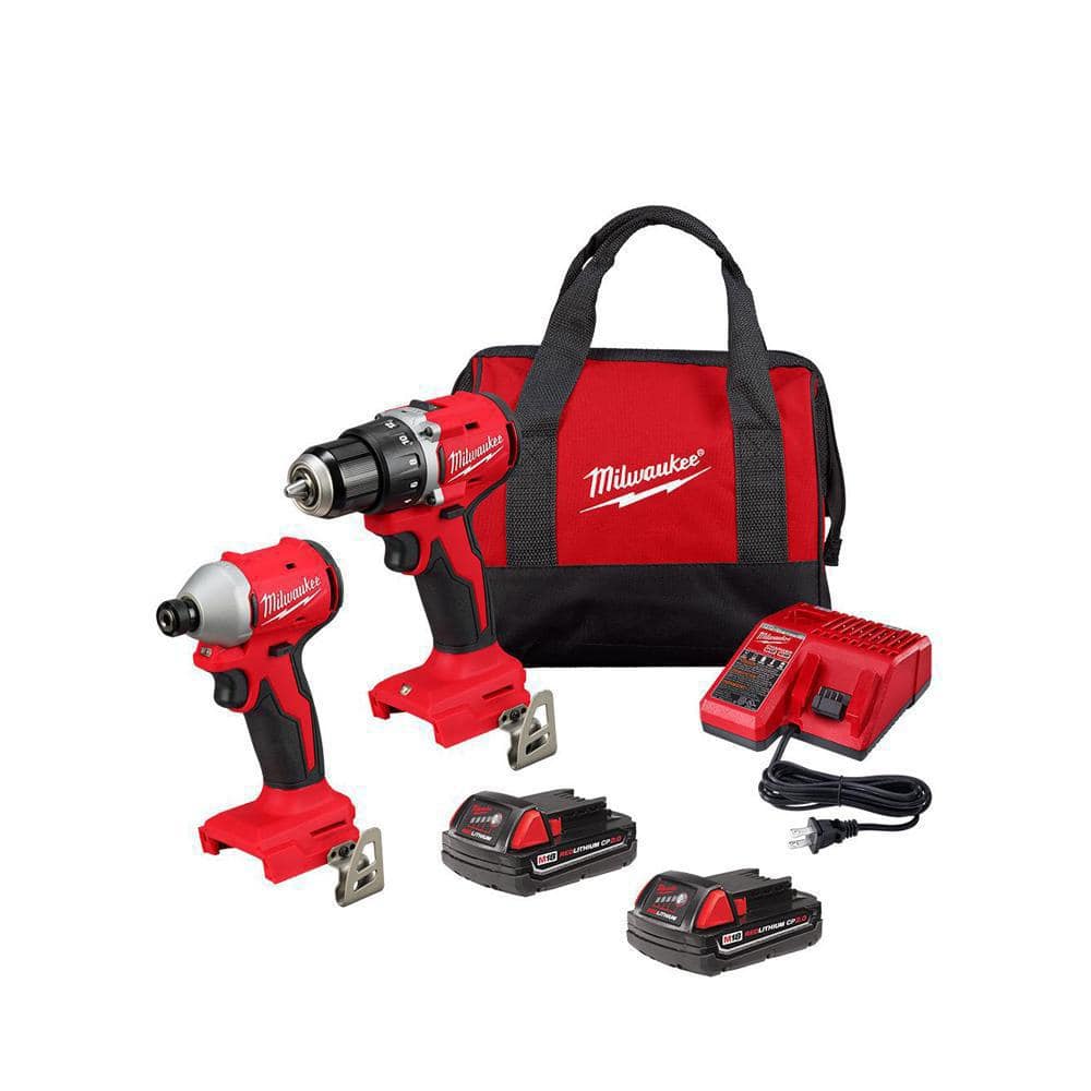 Milwaukee M18 18V Brushless Cordless Drill/Impact Combo Kit (2-Tool) with (2) CP2.0 Batteries, Charger & Bag