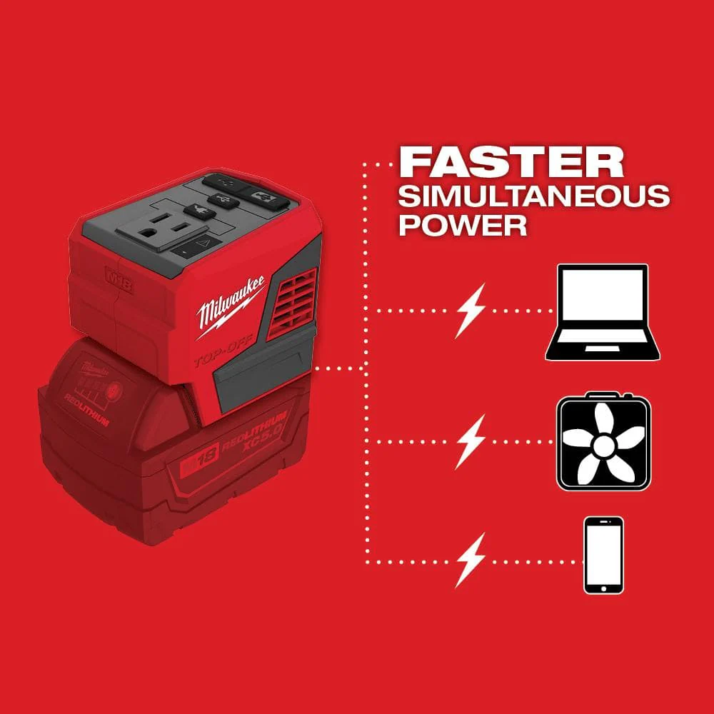 Milwaukee M18 18V Lithium-Ion 175W Compact Inverter + M18 HIGH OUTPUT FORGE XC6.0 Battery Kit - Image 4