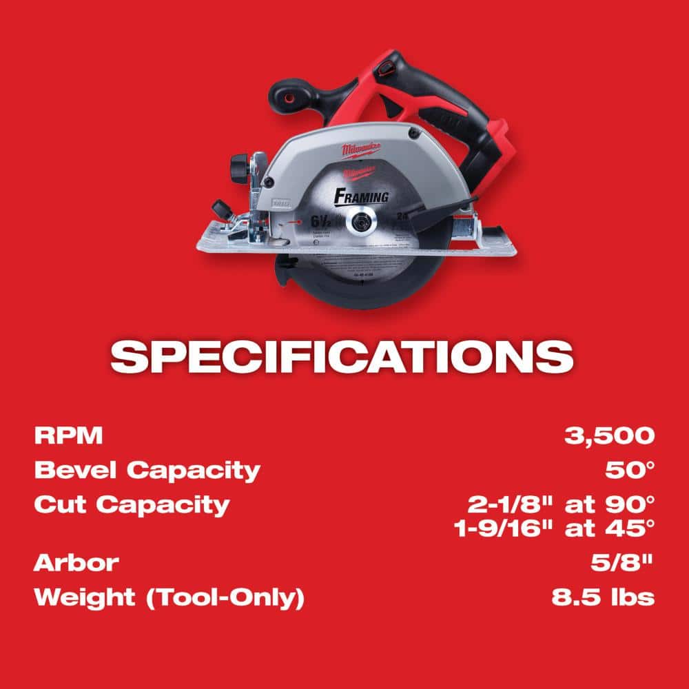 Milwaukee M18 18V Lithium-Ion Cordless 6-1/2 in. Circular Saw Kit with (2) 5.0Ah Batteries and Charger - Image 4