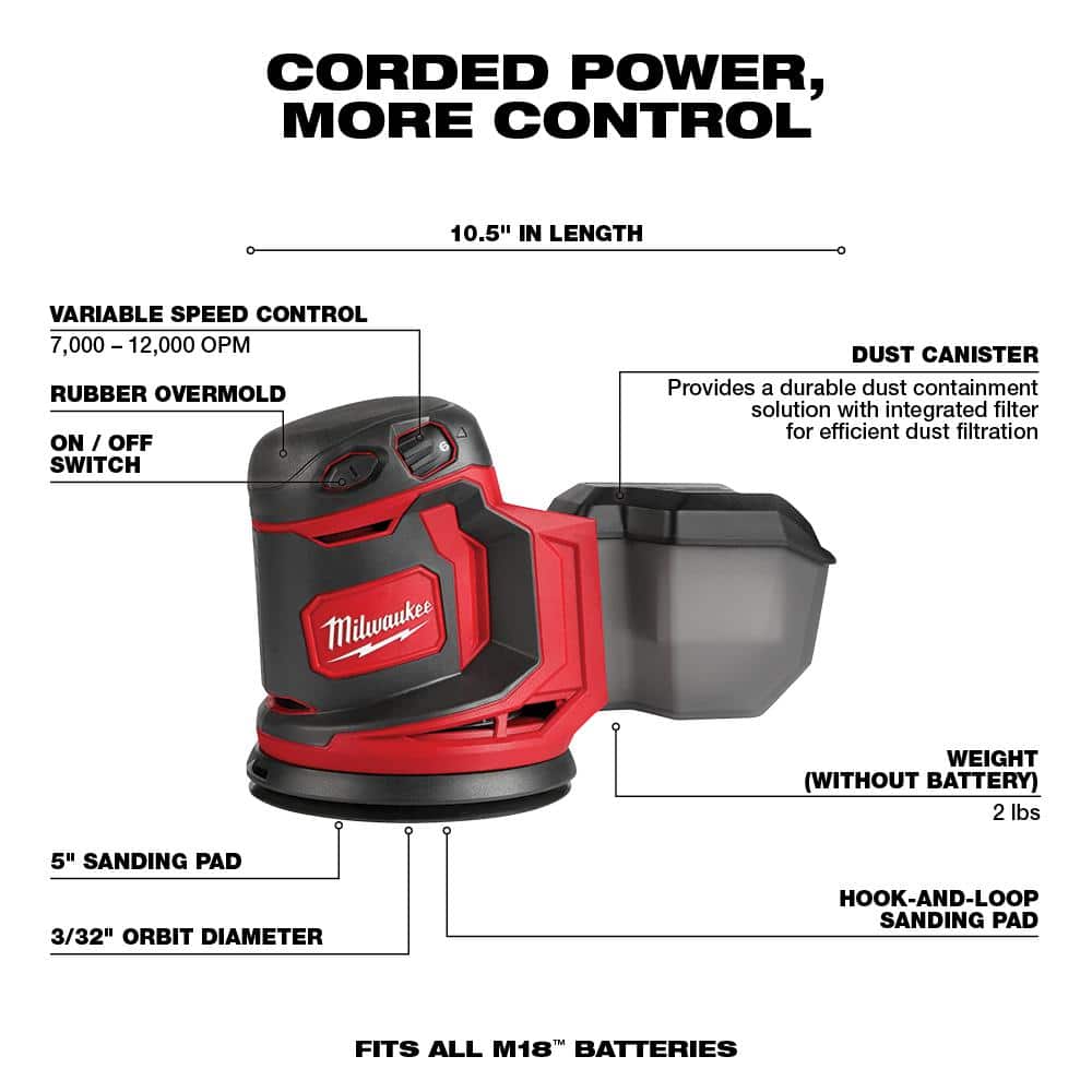 Milwaukee M18 18V Lithium‑Ion Cordless 6‑1/2 in. Circular Saw with M18 5 in. Random Orbit Sander - Image 3
