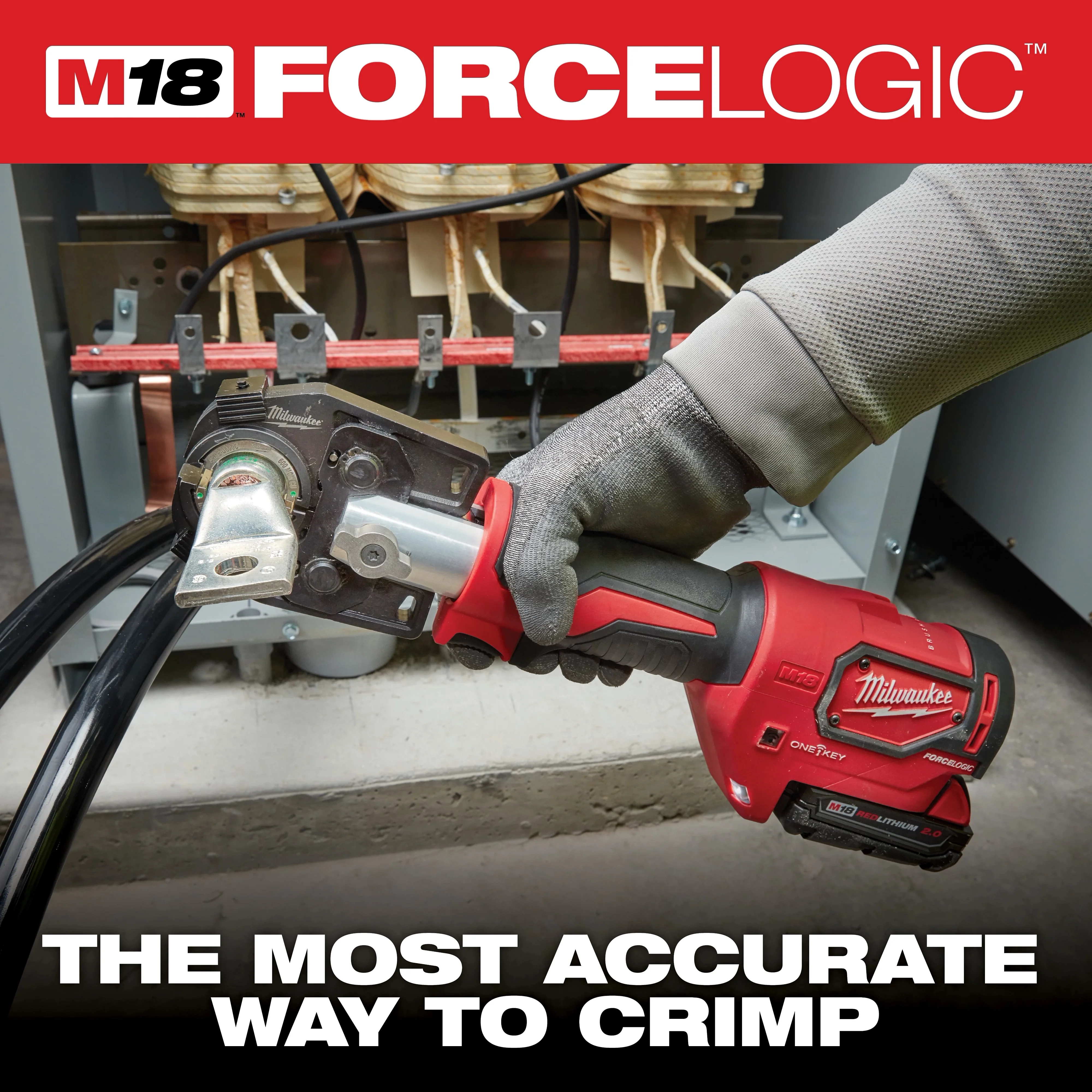 Milwaukee M18 18V Lithium-Ion Cordless FORCE LOGIC 600 MCM Crimper Kit with 600 MCM Copper U-Style Die Kit - Image 2