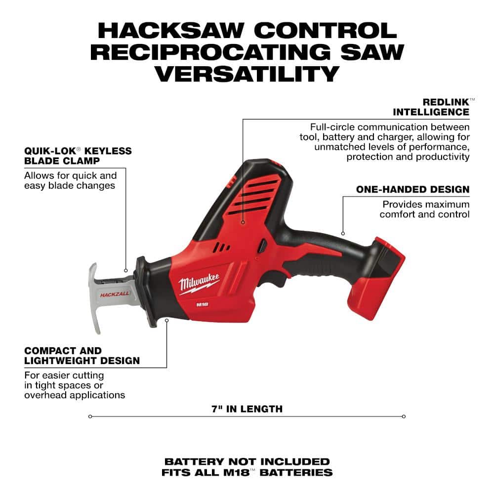 Milwaukee M18 18V Lithium-Ion Cordless HACKZALL Reciprocating Saw with Multi-Tool and XC 5.0Ah Battery - Image 2