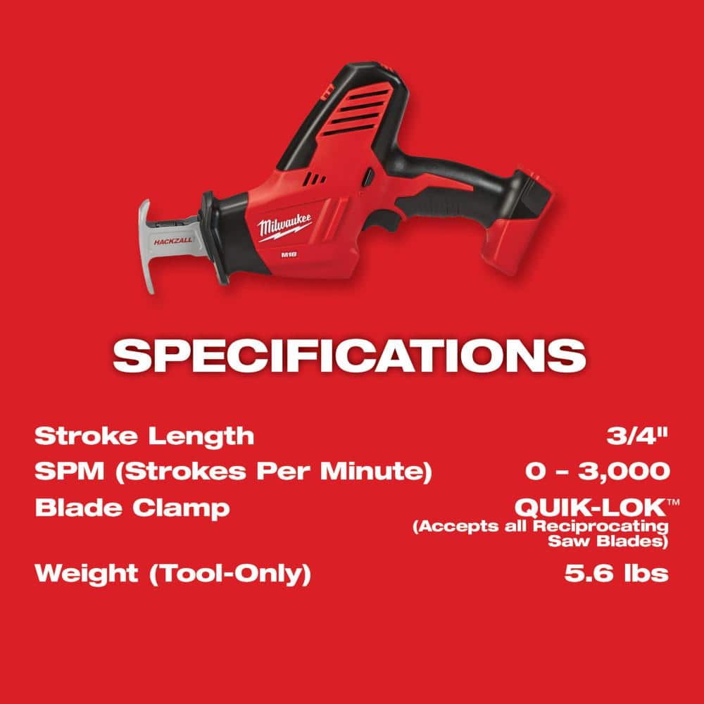 Milwaukee M18 18V Lithium-Ion Cordless HACKZALL Reciprocating Saw with Multi-Tool and XC 5.0Ah Battery - Image 3