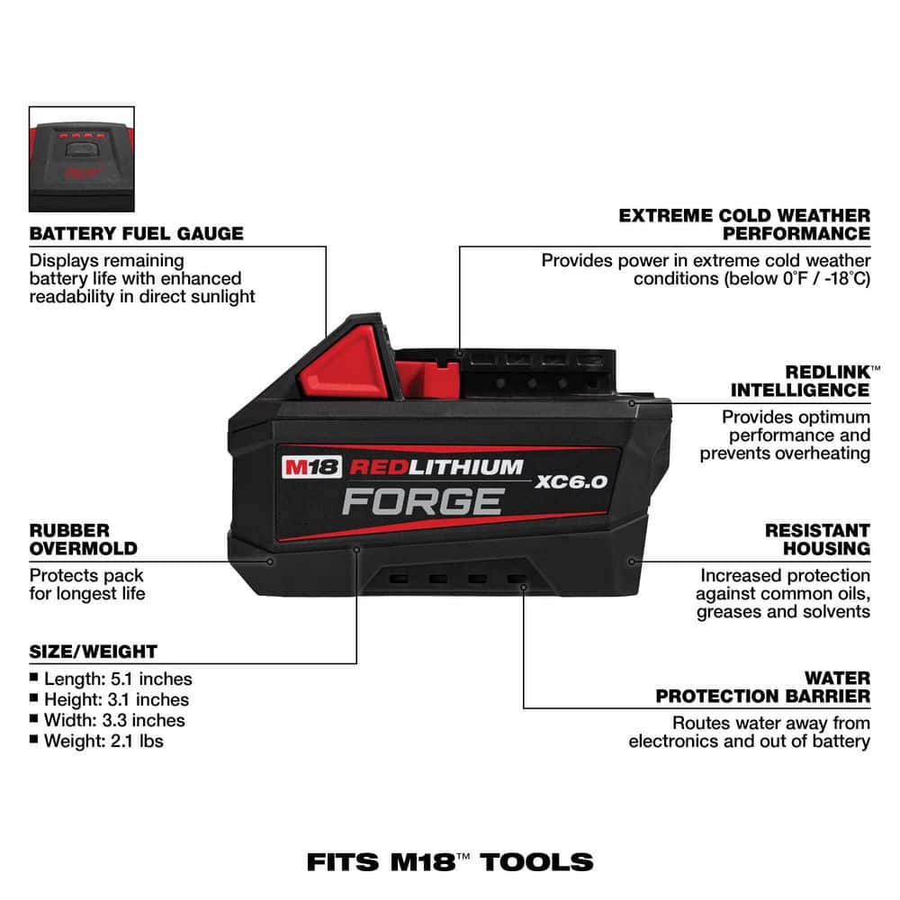 Milwaukee M18 18V Lithium-Ion REDLITHIUM FORGE XC6.0 Battery Pack (6-Pack) - Image 8