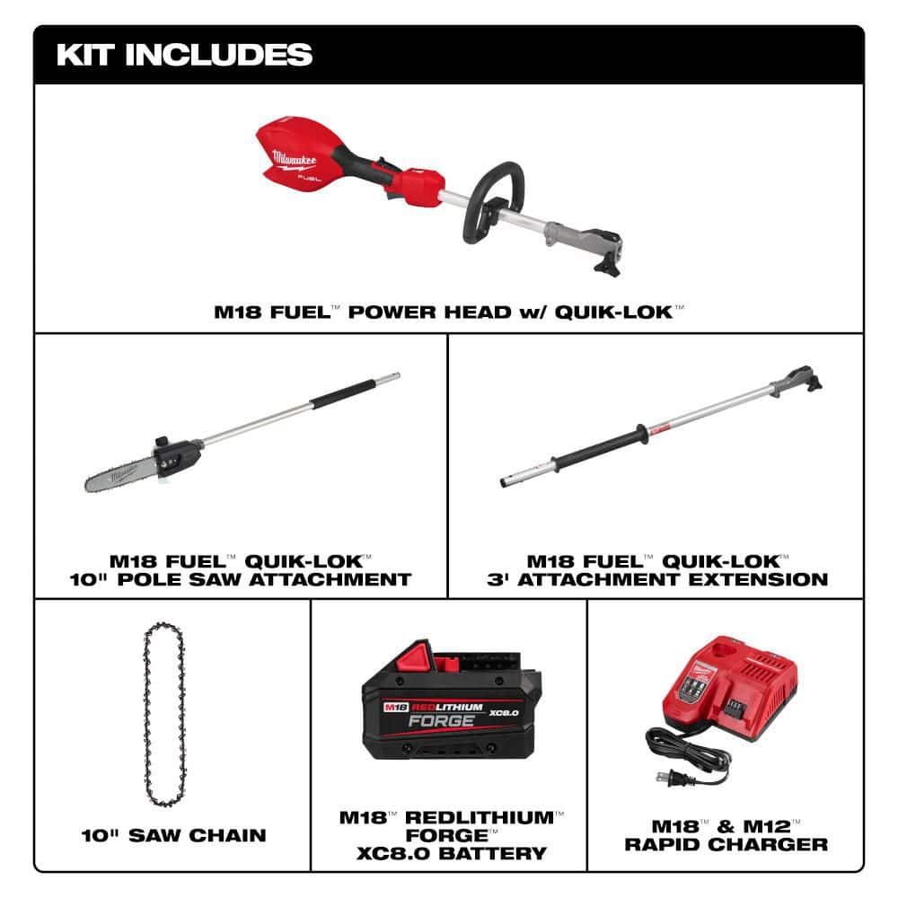 Milwaukee M18 FUEL 10 in. Brushless Cordless Pole Saw Kit with QUIK-LOK and 8.0Ah Battery - Image 2