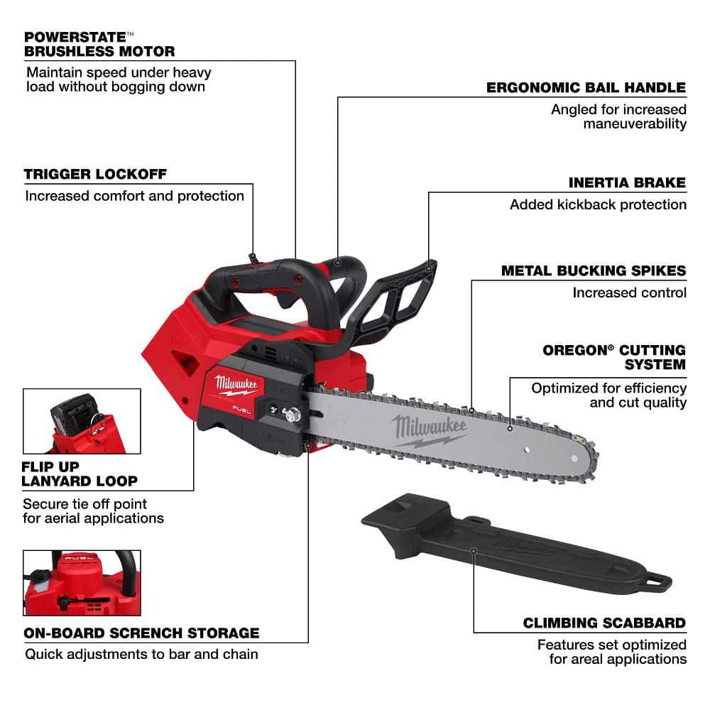Milwaukee M18 FUEL 14 in. 18V Lithium‑Ion Brushless Cordless Top‑Handle Chainsaw, Tool‑Only (2826‑20T) - Image 5