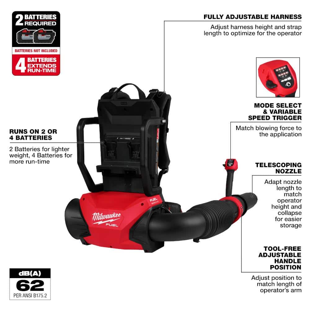Milwaukee M18 FUEL 155 MPH 650 CFM Brushless Cordless Backpack Blower with Batteries and Charger - Image 6