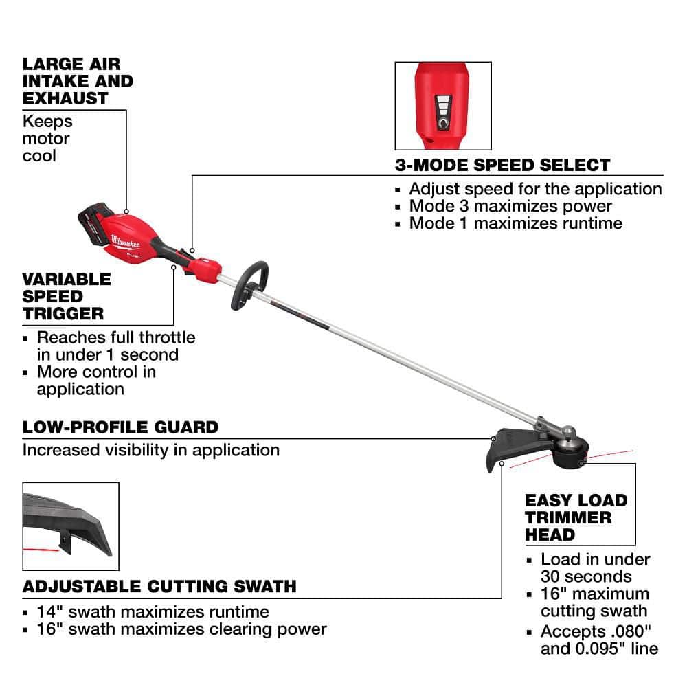Milwaukee M18 FUEL 16" Brushless Cordless String Trimmer Kit with 12.0 Ah Battery and Charger - Image 5