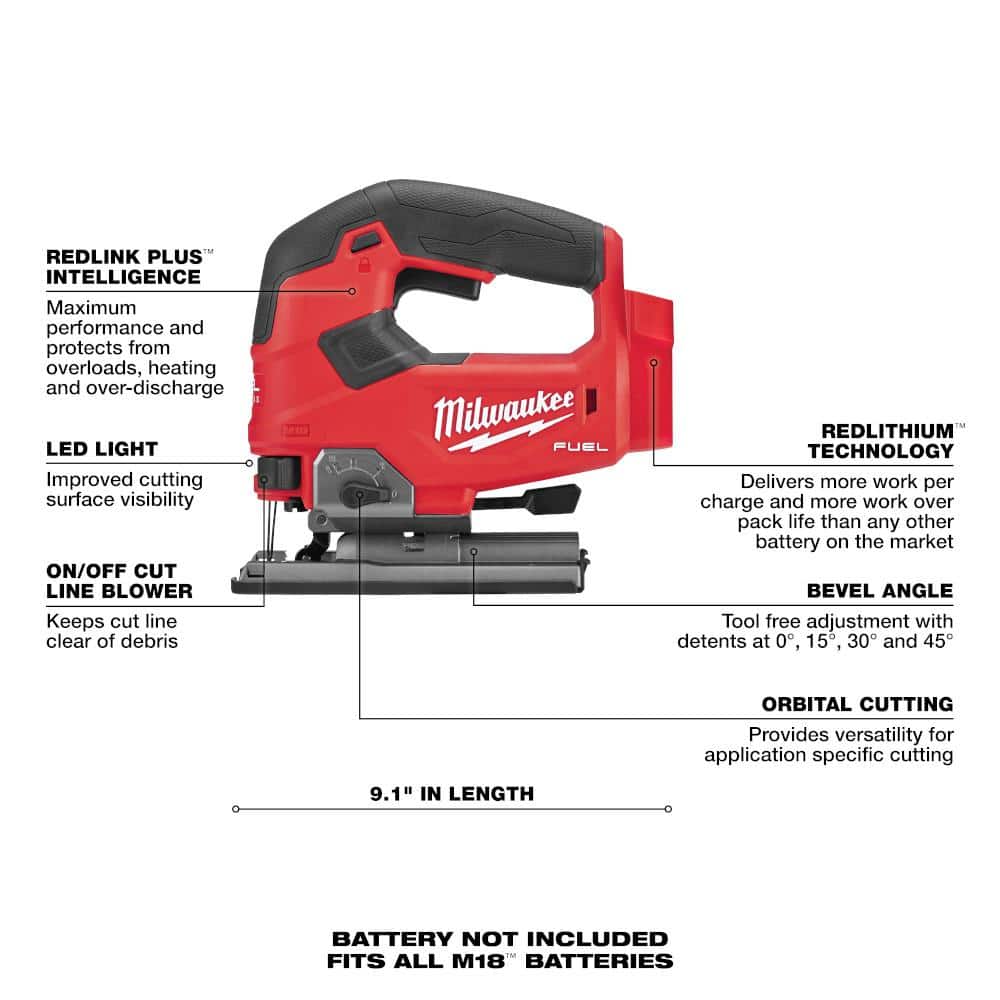Milwaukee M18 FUEL 18‑V Lithium‑Ion Brushless Cordless Hammer Drill & Impact Driver Combo Kit (2‑Tool) with D‑Handle Jigsaw - Image 6
