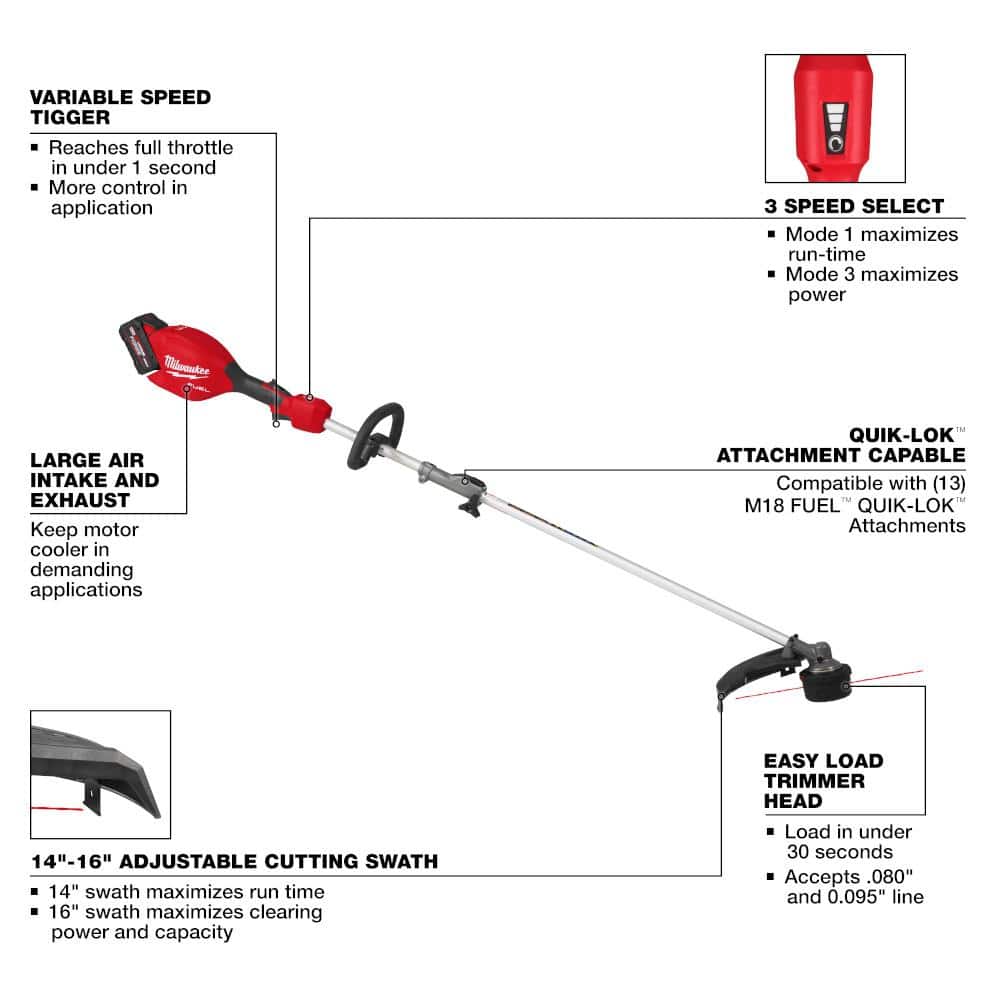 Milwaukee M18 FUEL 18-Volt 16 in. Brushless Cordless QUIK-LOK String Trimmer & Blower Combo Kit with XC8.0 Battery (Model 3031-21) - Image 7