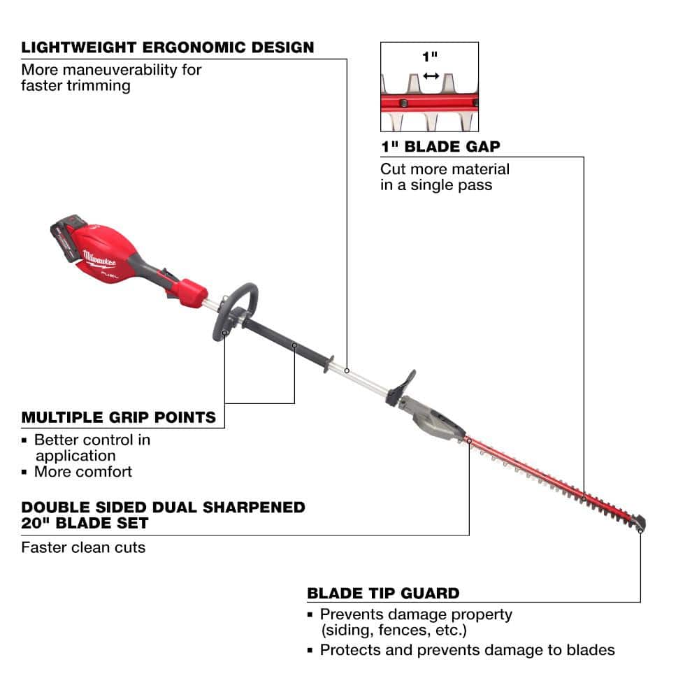 Milwaukee M18 FUEL 18-Volt 20 in. Brushless Cordless Short Pole Hedge Trimmer Kit with 8.0 Ah Battery and Rapid Charger - Image 6