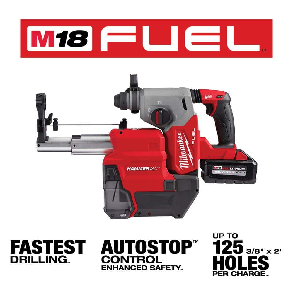 Milwaukee M18 FUEL 18-Volt Lithium-Ion Brushless 1 in. Cordless SDS-Plus Rotary Hammer Kit with FUEL 1/2 in. Impact Wrench (2 Batteries & Charger) - Image 3