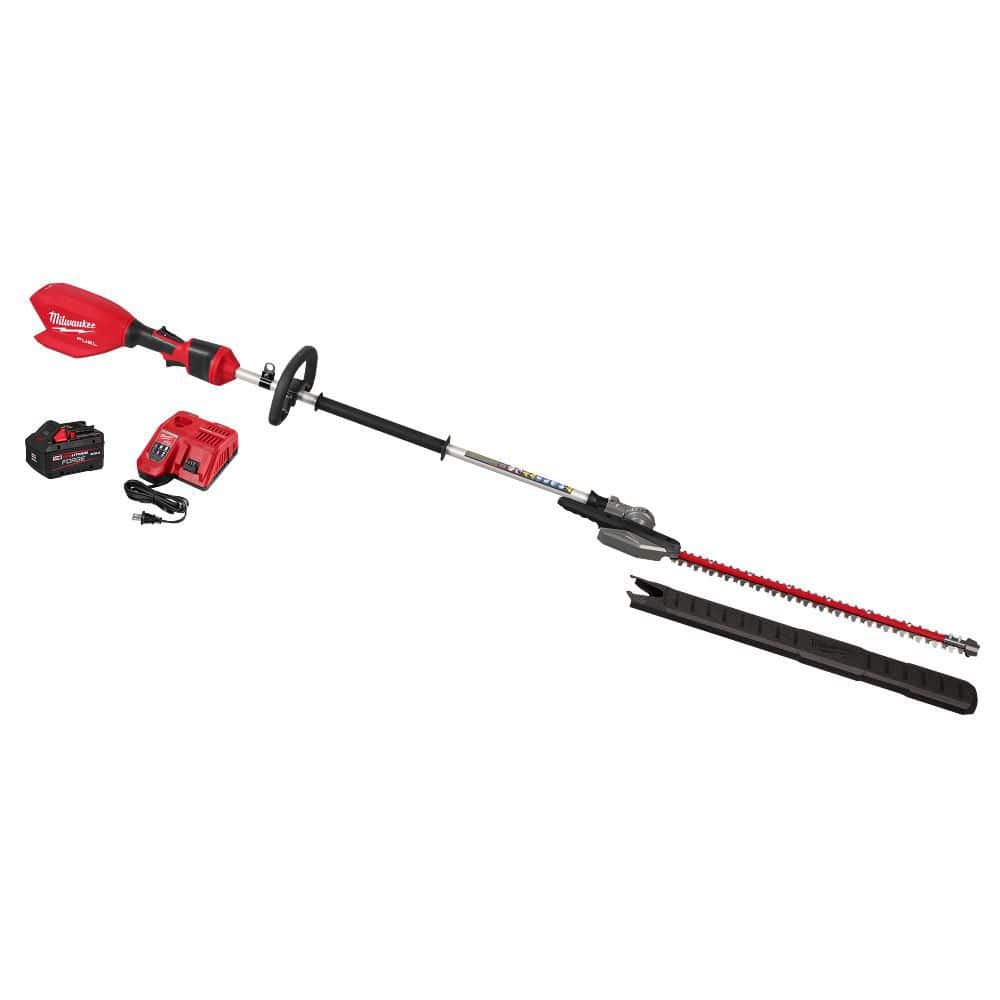 Milwaukee M18 FUEL 18V 24 in. Brushless Cordless Battery Powered Pole Articulating Hedge Trimmer Kit w/ 8.0 Ah Battery, Charger