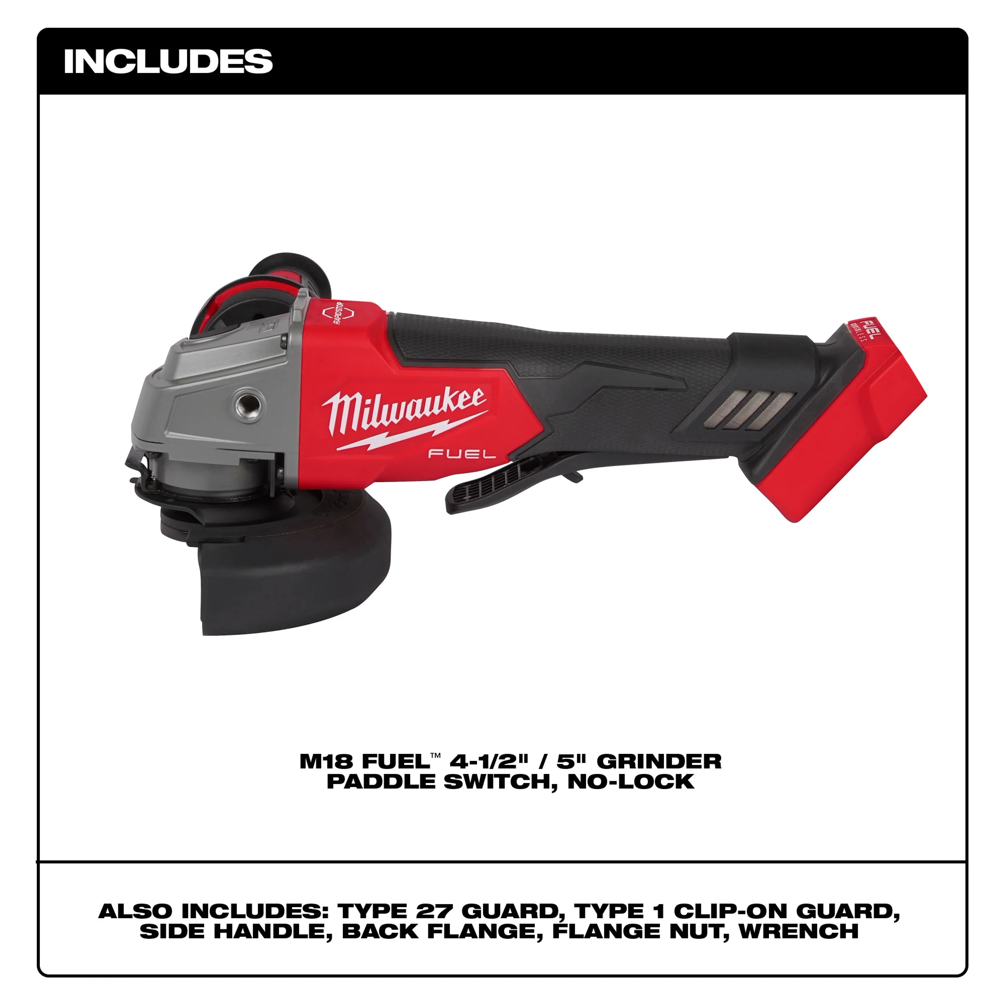 Milwaukee M18 FUEL 18V Brushless Cordless 4-1/2 in./5 in. Braking Angle Grinder, Paddle Switch (2880-20) w/ HIGH OUTPUT Batteries Bundle - Image 3