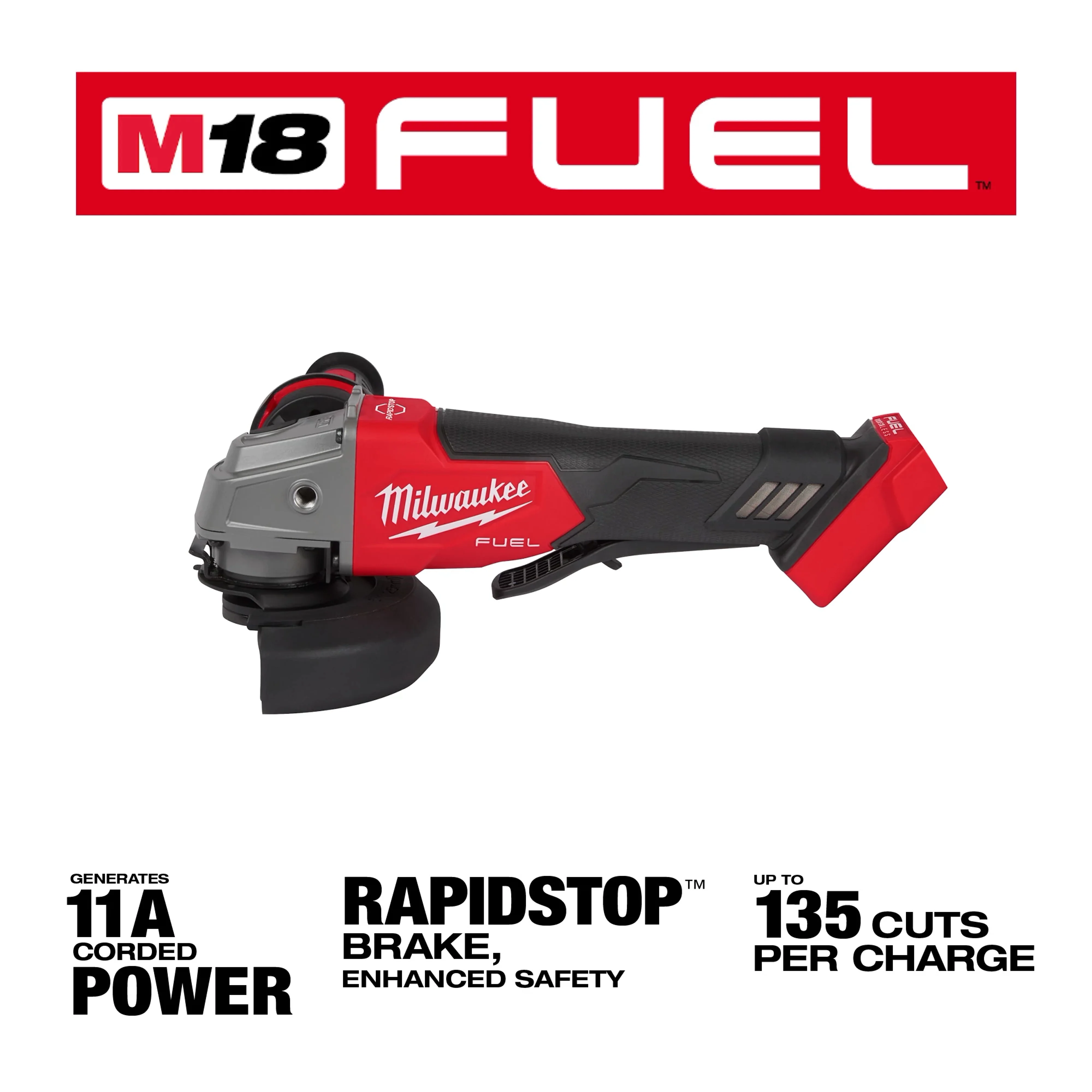 Milwaukee M18 FUEL 18V Brushless Cordless 4-1/2 in./5 in. Braking Angle Grinder, Paddle Switch (2880-20) w/ HIGH OUTPUT Batteries Bundle - Image 5