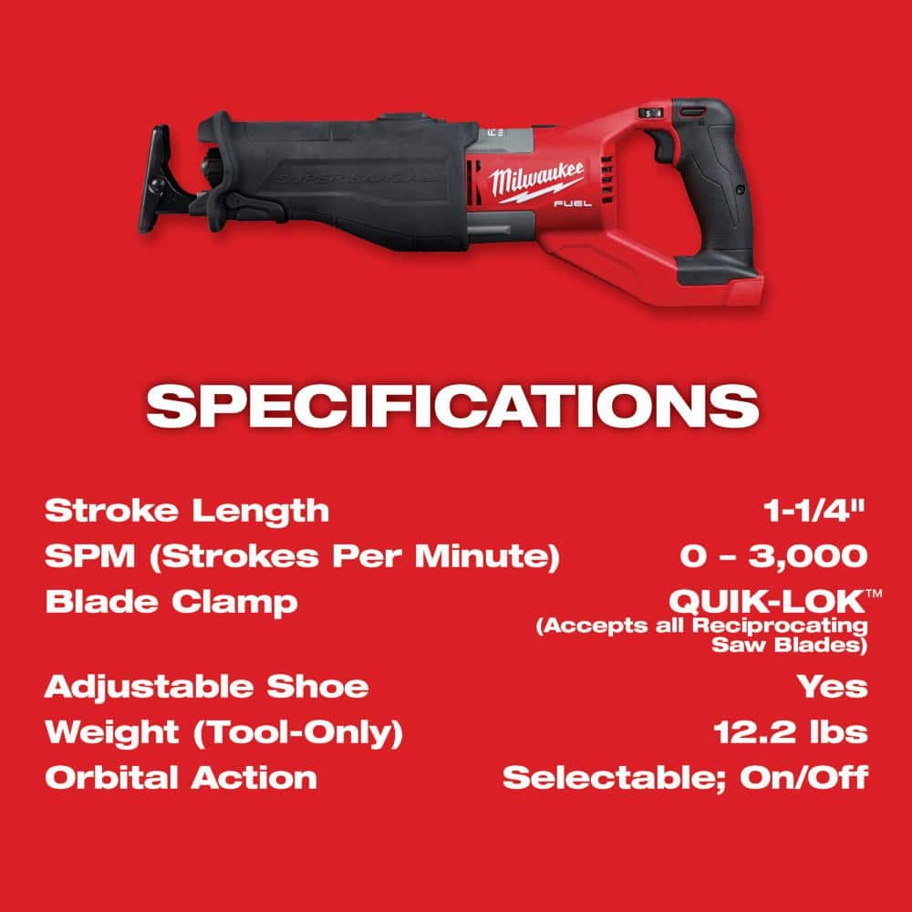 Milwaukee M18 FUEL 18V Brushless Cordless Super SAWZALL Reciprocating Saw, Tool-Only, w/(3) High Output Battery Pack 6.0Ah - Image 8