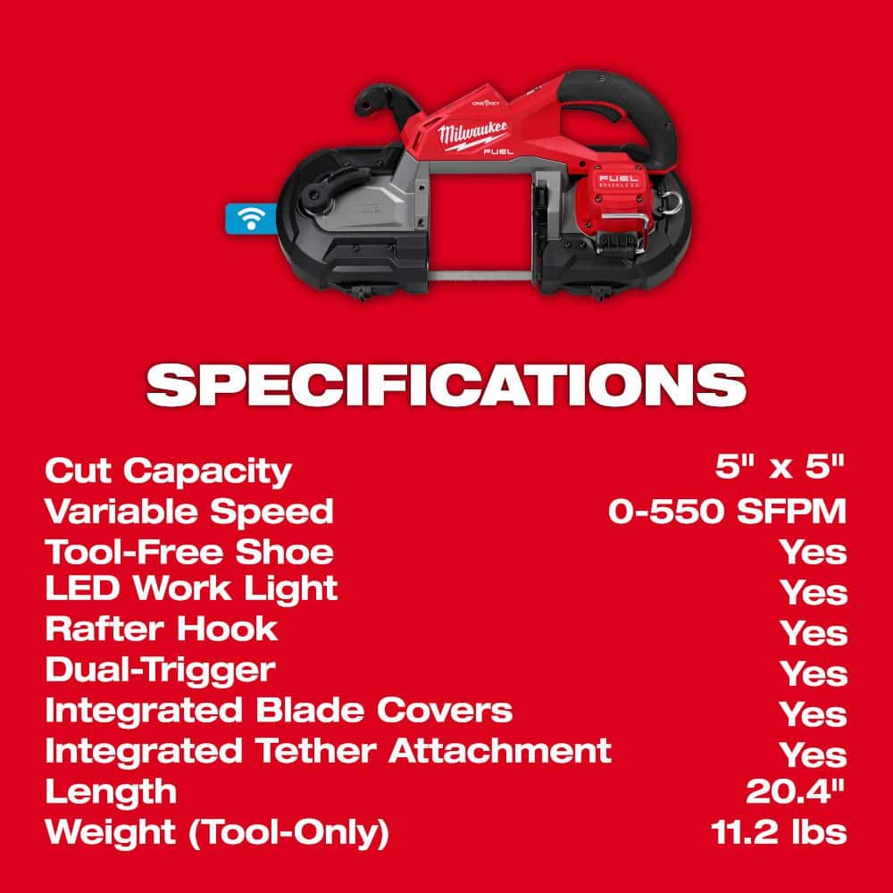Milwaukee M18 FUEL 18V Cordless Deep Cut Band Saw Kit with ONE-KEY, 5 in. Capacity, 2 Batteries (2929S-22) - Image 7