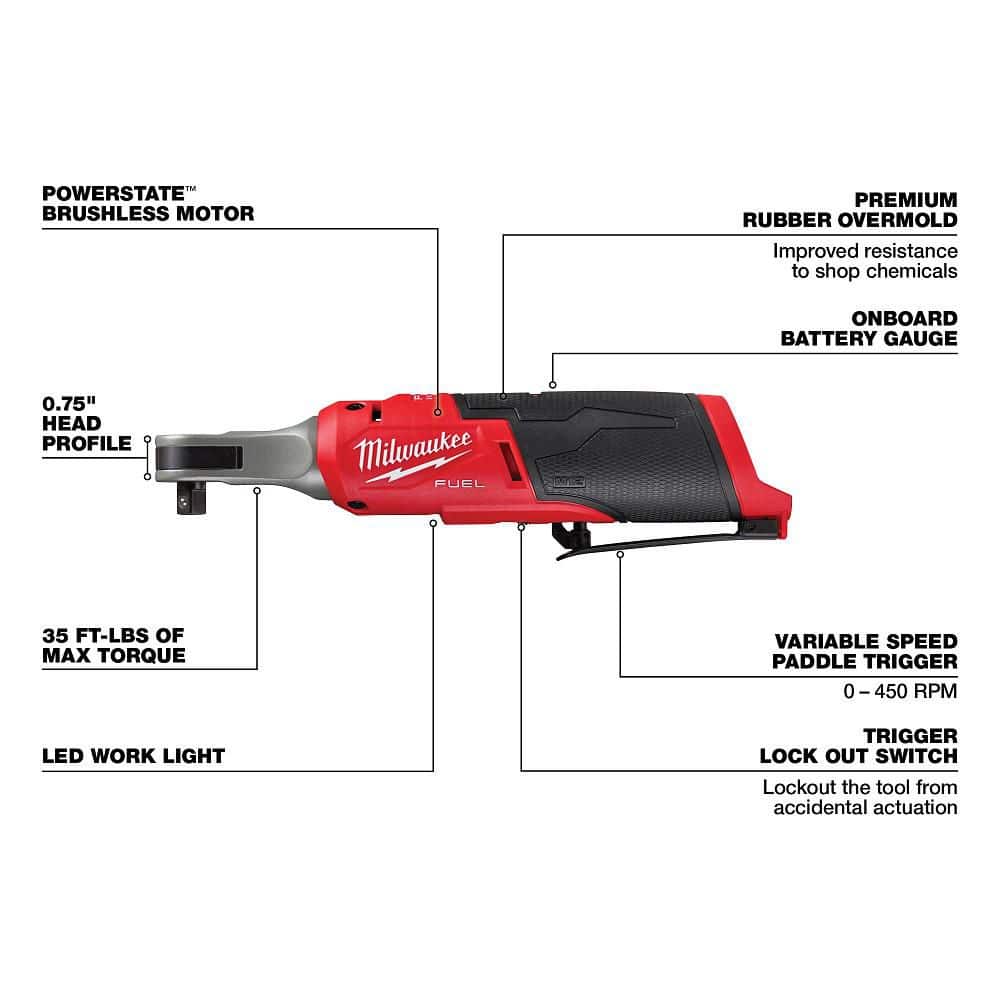 Milwaukee M18 FUEL 18V Mid‑Torque 1/2 in. Impact Wrench & M12 FUEL 3/8 in. High‑Speed Ratchet Combo Kit (Batteries & Charger) - Image 7