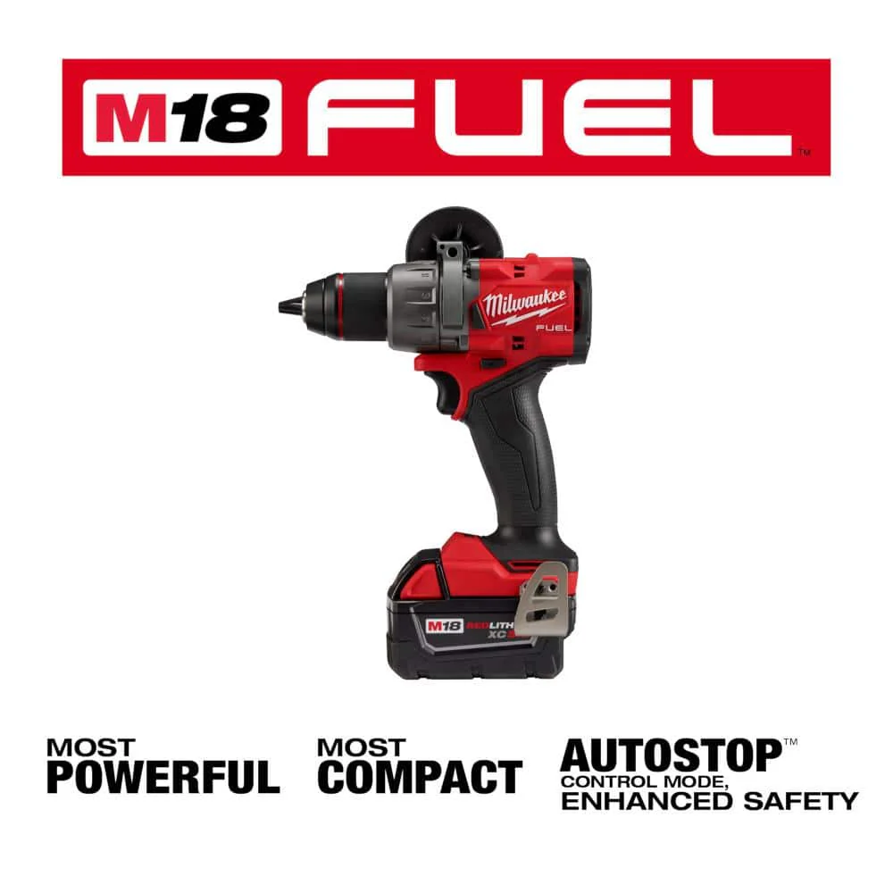 Milwaukee M18 FUEL 18V Li‑Ion Brushless 1/2 in. Hammer Drill/Driver Kit with High‑Torque Impact Wrench (2 Batteries, Charger, Case) - Image 2