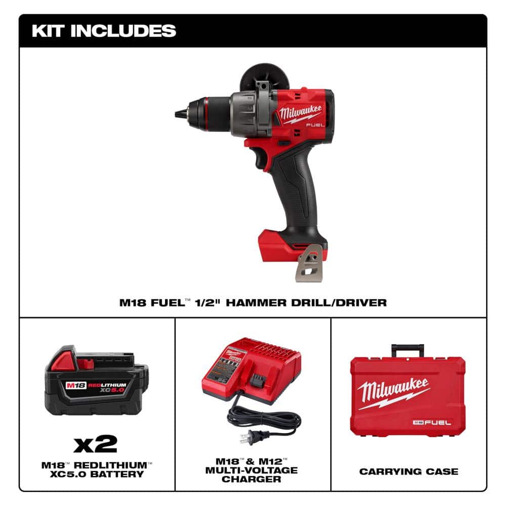 Milwaukee M18 FUEL 18V Li‑Ion Brushless 1/2 in. Hammer Drill/Driver Kit with High‑Torque Impact Wrench (2 Batteries, Charger, Case) - Image 3