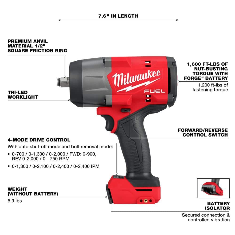 Milwaukee M18 FUEL 18V Li‑Ion Brushless 1/2 in. Hammer Drill/Driver Kit with High‑Torque Impact Wrench (2 Batteries, Charger, Case) - Image 8