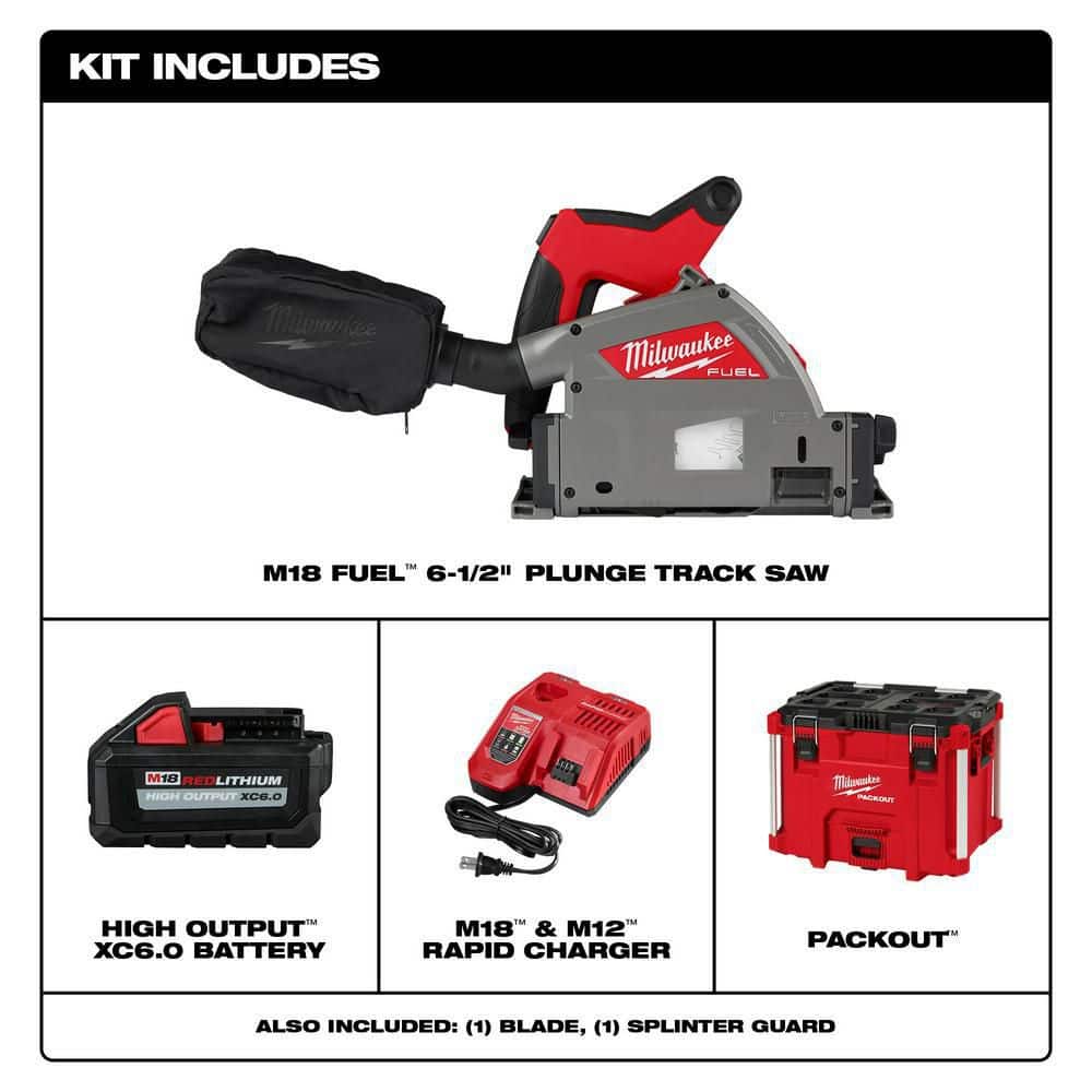 Milwaukee M18 FUEL 18V Lithium‑Ion Brushless Cordless 6-1/2 in. Plunge Track Saw Kit with 106 in. Guide Rail - Image 2