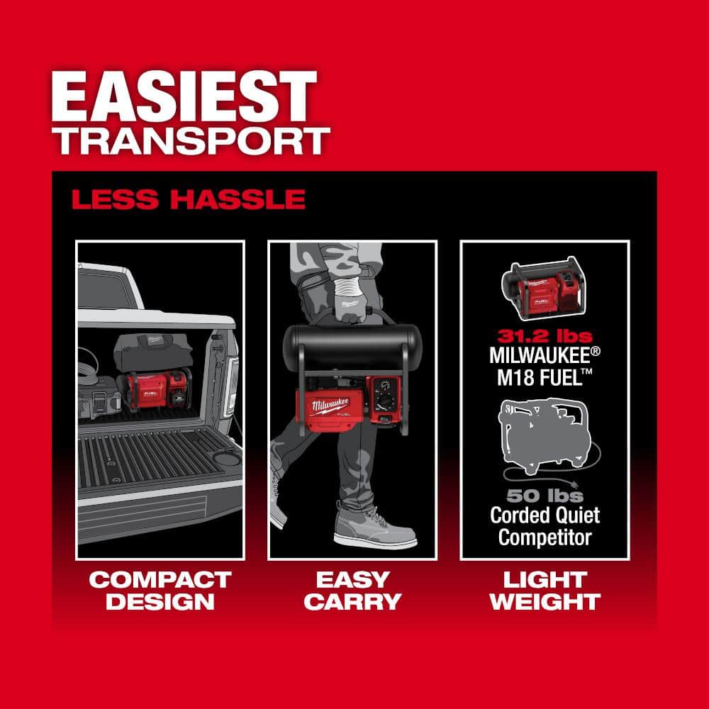 Milwaukee M18 FUEL 18V Lithium‑Ion Cordless 2 Gal. Quiet Air Compressor, Compact Hot‑Dog Tank (Tool‑Only) - Image 4