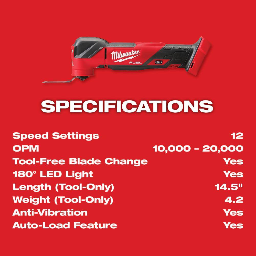 Milwaukee M18 FUEL 18V Lithium-Ion Cordless Brushless Oscillating Multi-Tool with Wet/Dry Shop Vac and (2) High Output 6.0Ah Batteries - Image 6
