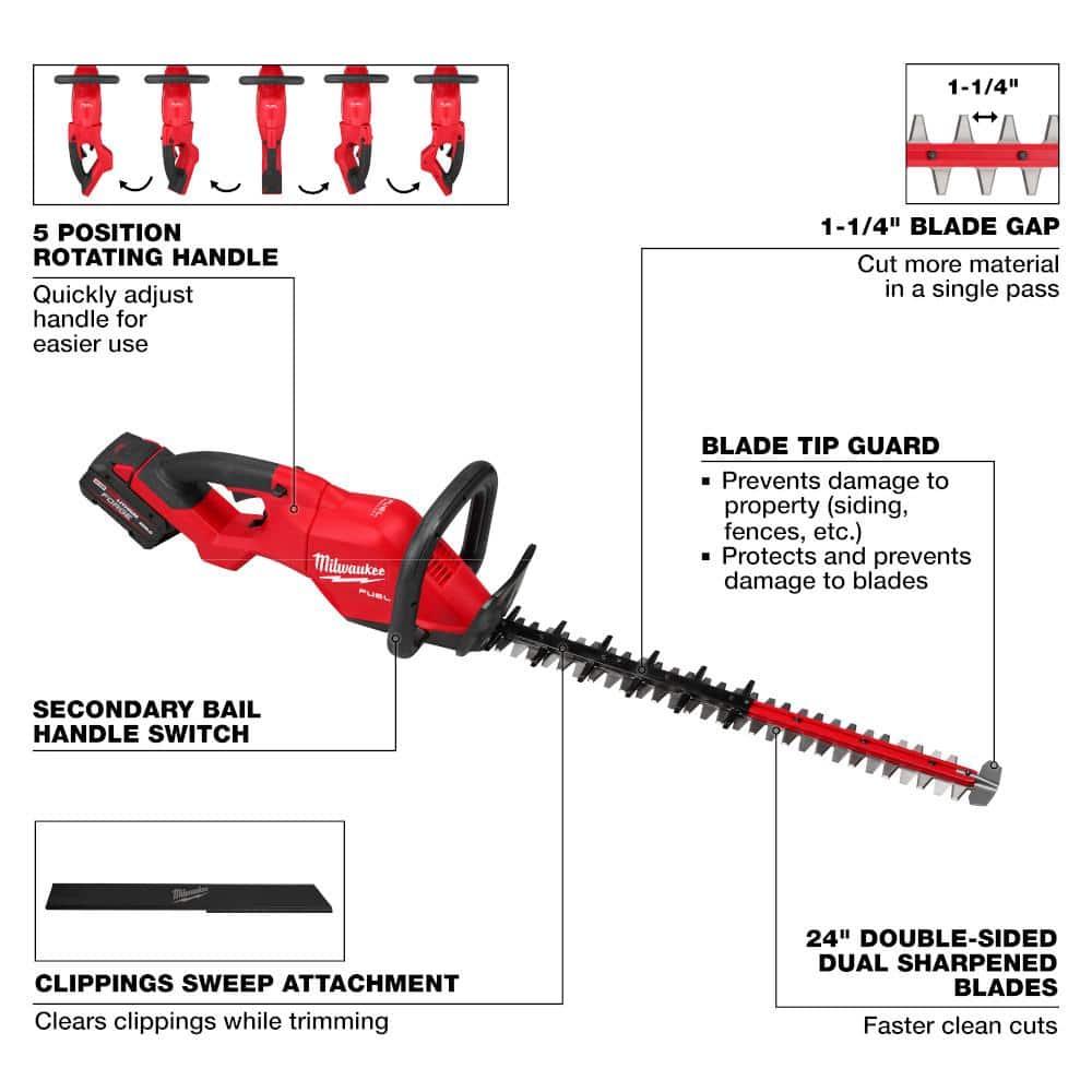 Milwaukee M18 FUEL 30" Cordless Hedge Trimmer Kit with 8.0 Ah Battery and Charger - Image 6