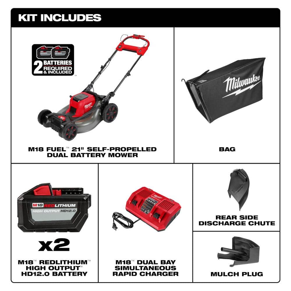 Milwaukee M18 FUEL Brushless Cordless 21 in. Self-Propelled Dual-Battery Walk-Behind Mower Kit with (2) 12Ah Batteries, Rapid Charger & Replacement Blade - Image 6